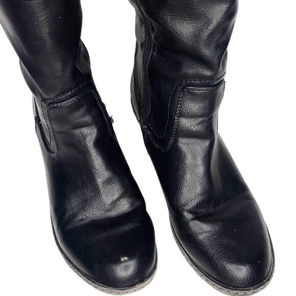 Bucco Torin Faux Black Leather Riding Boots Size 7.5 Chunky Wedge Heel Tall Boot - Picture 5 of 7